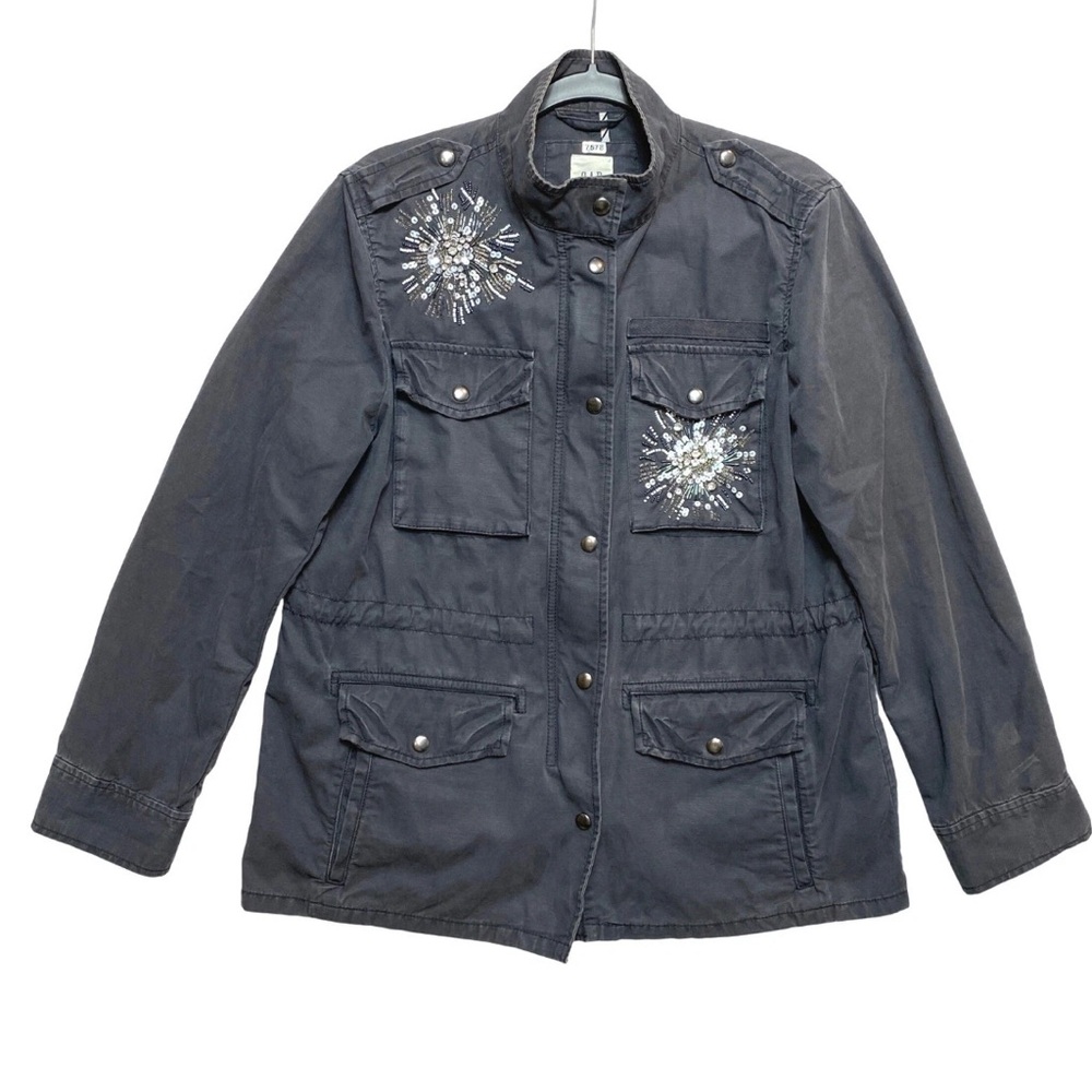 GAP Utility Jacket Womens Size Small Gray Beaded Embellished Military